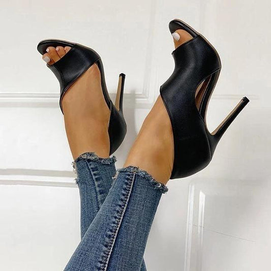 Black Cut Out Stiletto High Heels Peep Toe Dress Pumps